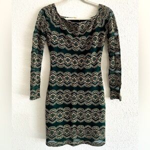 green and gold lace dress